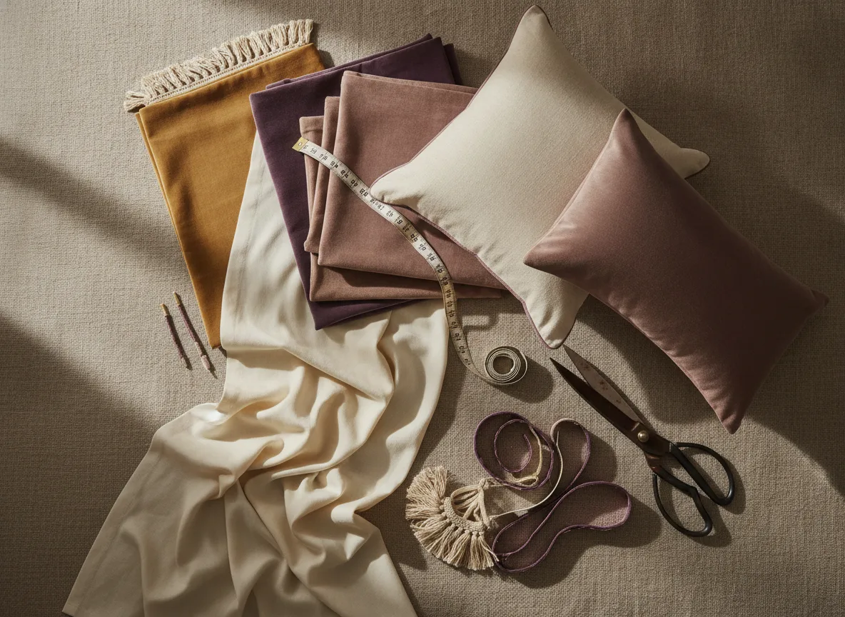 Coussins et textiles d'ameublement aux matières assorties