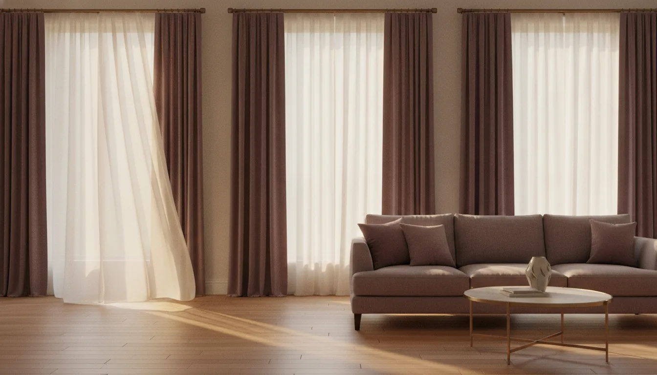 Séjour lumineux avec rideaux et voilages sur mesure